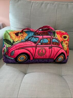 VW Bug Peace Sunflower Duffel Bag 18” Colorful Boho-NEW